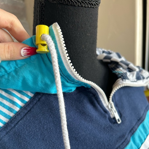 Vintage 80s Line-Up Nautical Checkered Pull Over Sweatshirt/windbreaker - Picture 2 of 8